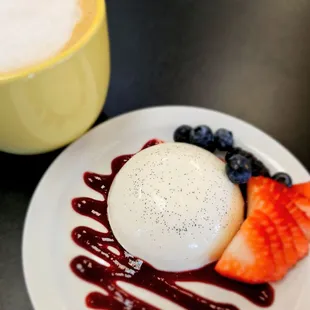 Panna Cotta Dessert with fresh berries and berry coulis