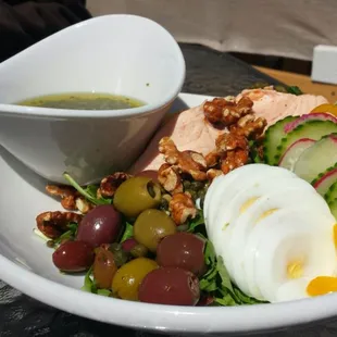 Poached salmon salad.