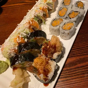 Sexy Lazy Roll (left) Mexican Shrimp Tempura Roll (front) Sweet Potato Roll (back)