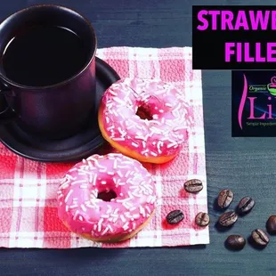 Strawberry &amp; Chocolate Hazelnut filled mini donuts. Imported from France.