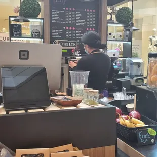 a woman at a counter