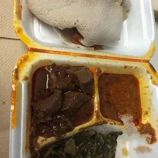 #2 regular combo. Beef wot, lentils, and collared greens