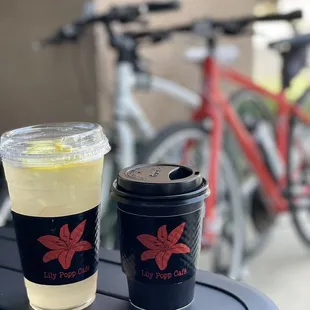 Ginger and lemon grass iced tea and americano