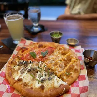 Cauliflower, mushroom, margherita pizza