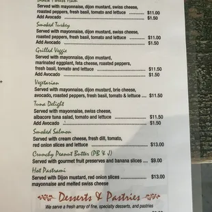 Sandwich menu 01/31/23