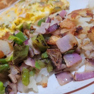 Ortega green chili &amp; cheese Omelette with home fried potatoes &amp; wheat toast