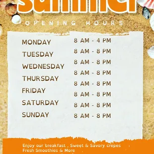 New hours ... Summer