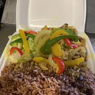 Curry chicken with vegetables and rice