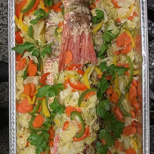 Steam vegetables with fish