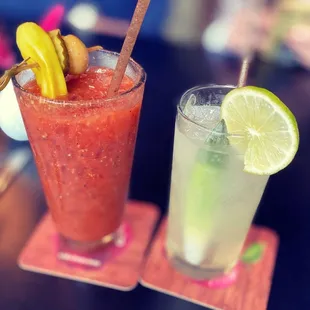 two cocktails on a table