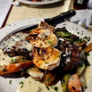 New York Strip with shrimp skewer