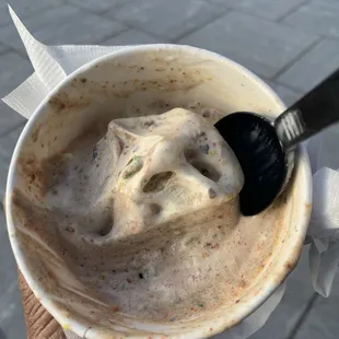 Fruity pebbles and KitKat pieces in vanilla ice cream