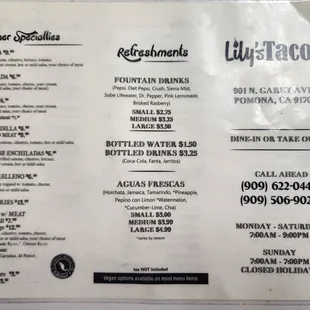 Front of menu.