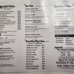 Back side of menu