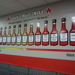 The available sauces, from mild to wild.