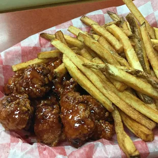 Teriyaki boneless wings (11 of them) and perfectly made hand-cut, fresh fries.