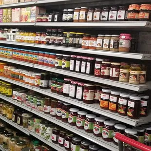 shelves of various foods and condiments
