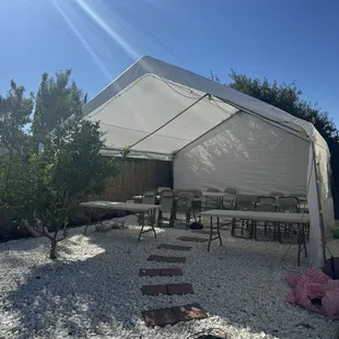20x20 tent with tables &amp; chairs from Lima Jumpers!