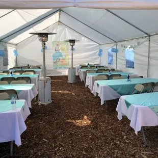 20x30 tent rectangular tables heaters table cloths table runners