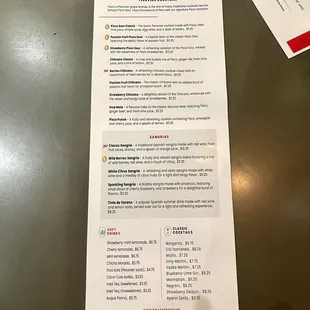 Drink menu