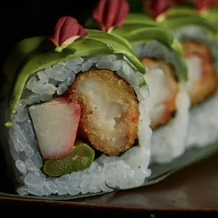 a close up of a sushi roll