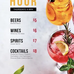 Happy hour menu Thursday