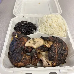 a meal in a styrofoam container