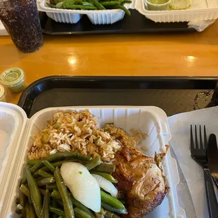 Chicken, rice and green beans