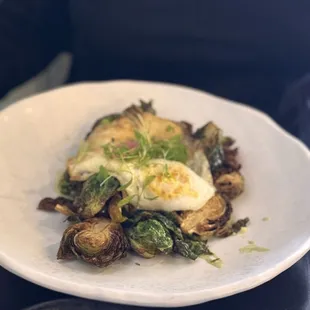 Brussels sprouts with eggs and a delicious lime cilantro sauce.