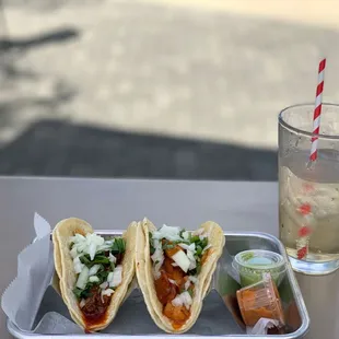 three tacos and a drink
