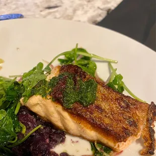 Seared Salmon, Vietnamese Sweet Potato and Greens