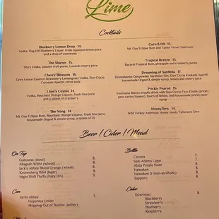 Cocktail menu June 2022