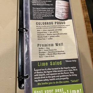 Page 1 of the drink menu