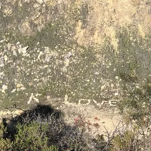 K Love in rocks seen from above