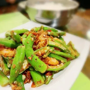 Sambal Okra + shrimp (extra costs on the add of shrimp). Yum!!!