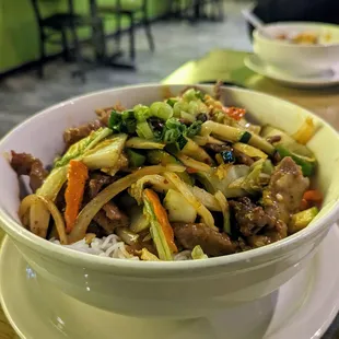 Beef curry noodle bowl