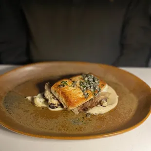 HALIBUT smoked celery root puree, roasted cauliflower, local mushrooms, brown butter, fried capers, chicory. Very good