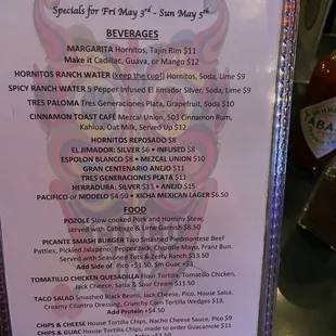 Cinco de Mayo menu