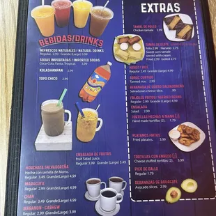 Drink menu and extras