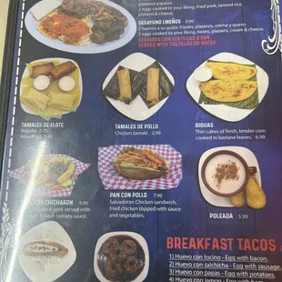 Breakfast menu