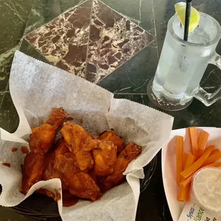 Spicy Garlic Wings (so good!) and a Moscow Mule