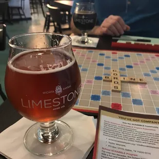 A Tropical Hop Saison and a game of Scrabble with my honey. A great way to de-stress.