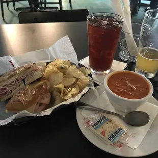 One outstanding hot ham and cheese sandwich and soup!