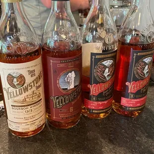 bottles of liquor on a bar counter