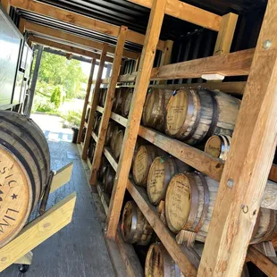 Bourbon aging in barrels