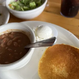 I ordered sides. Super fresh side salad and soup beans pictured here.