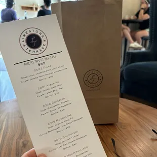 One of the wine tasting menus