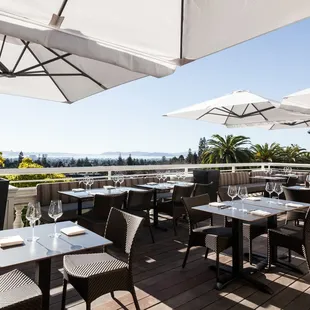 tables and umbrellas