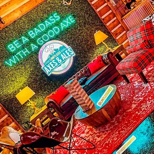 Relax in our lodge-themed venue.