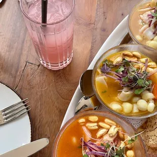 Lychee Cocktail, Ceviche Trio